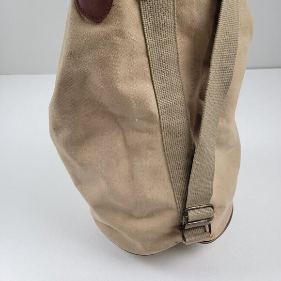 Vintage 90s Ralph Lauren Canvas Drawstring Bucket Bag Backpack Khaki Distressed - Picture 5 of 15